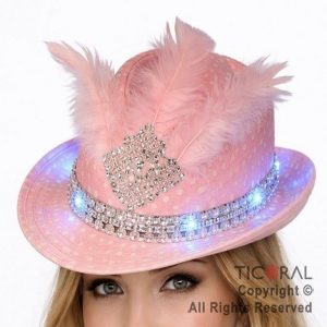 SOMBRERO GUAPO ROSA CON LUNARES BLANCOS DECO PLATEADO CON LUZ x 1
